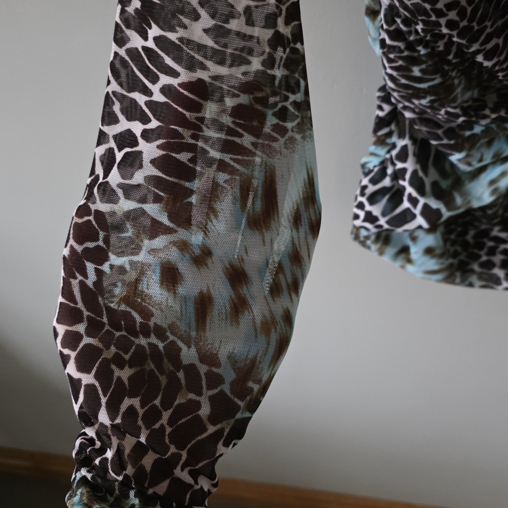 Joseph Ribkoff Leopard Print Top - Brown and Blue - Picture 7 of 12